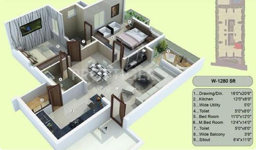 Sriven Sriven 205 (2BHK+2T (1,280 sq ft) 1280 sq ft)