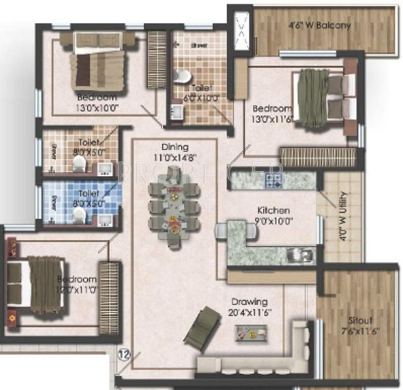 Sriven Sriven 205 (3BHK+2T (1,325 sq ft) 1325 sq ft)