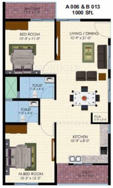 Vistar Classic (2BHK+2T (1,000 sq ft) + Pooja Room 1000 sq ft)