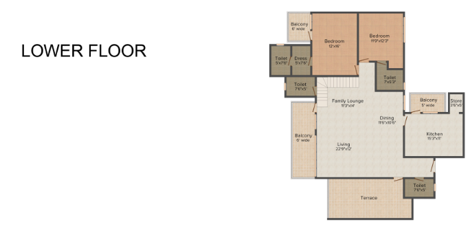 tulip ivory villas Floor Plan Lower Level Duplex Plan