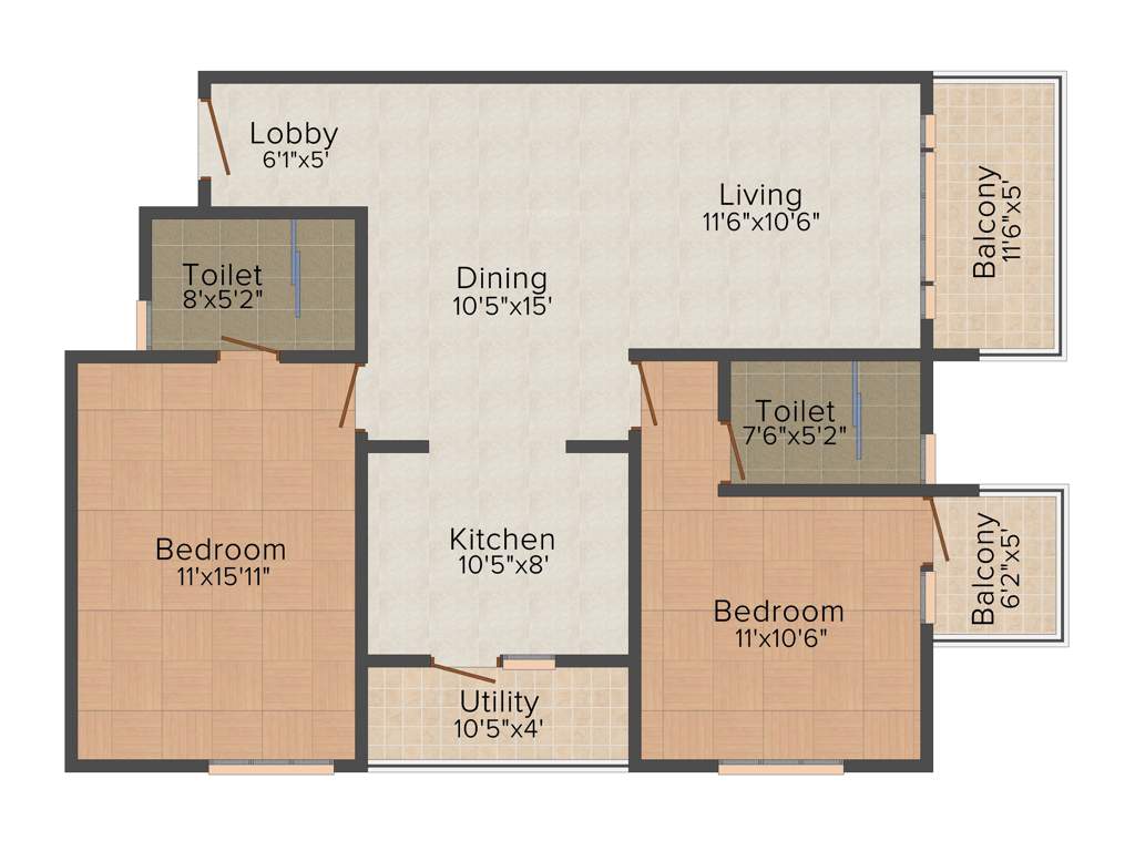Vishnu Parimala Riviera (2BHK+2T (1,245 sq ft) 1245 sq ft)