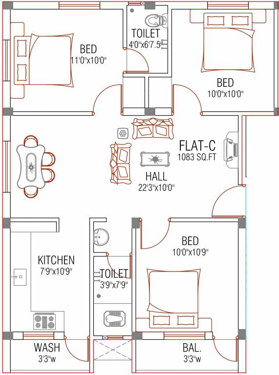 AJ Apoorva (3BHK+2T (1,083 sq ft) 1083 sq ft) AJ Apoorva (3BHK+2T (1,083 sq ft) 1083 sq ft)