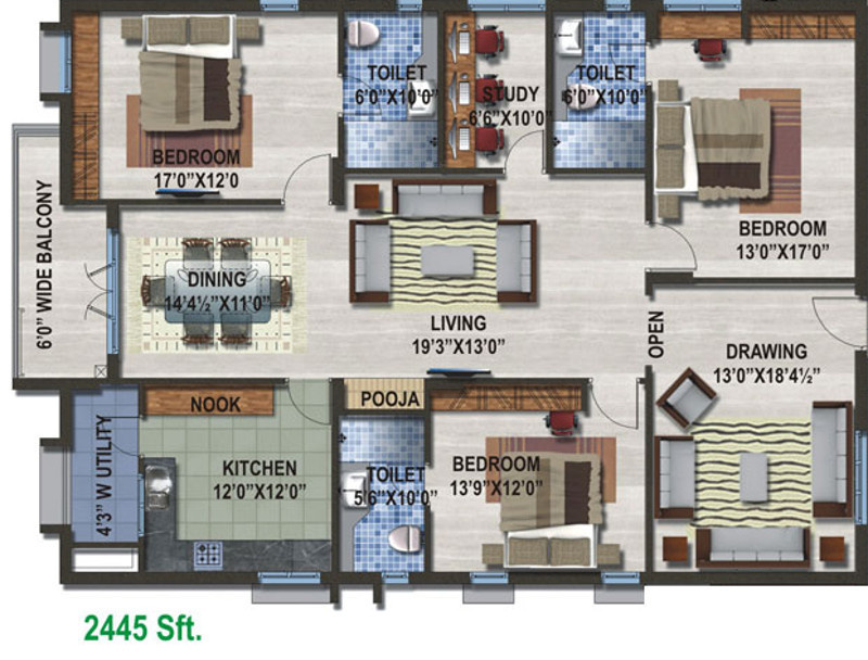 Sew Estella (3BHK+3T (2,445 sq ft)   Study Room 2445 sq ft)