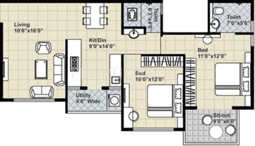 Gajra Anmol Apartment (2BHK+2T (960 sq ft) 960 sq ft)