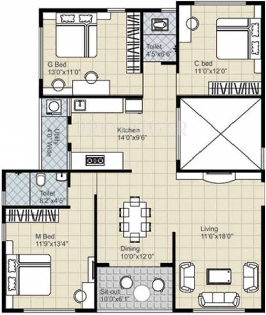 Gajra Anmol Apartment (3BHK+2T (1,430 sq ft) 1430 sq ft)