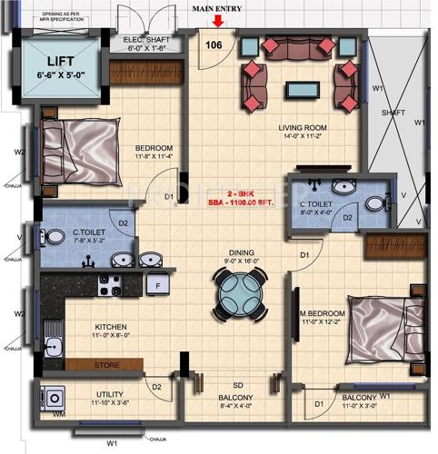 Mahaghar Mithun Sai Paradise (2BHK+2T (1,100 sq ft) 1100 sq ft)