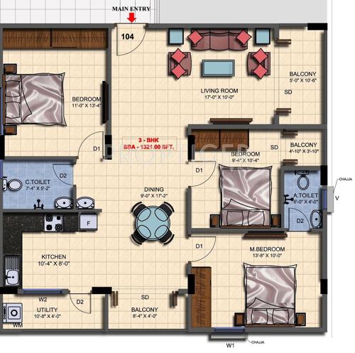 Mahaghar Mithun Sai Paradise (3BHK+2T (1,321 sq ft) 1321 sq ft)