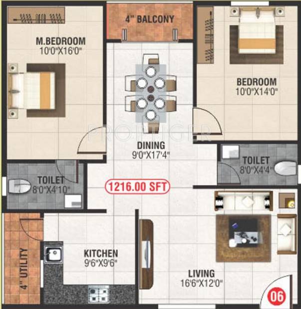 Abhee Daffodils (2BHK+2T (1,216 sq ft) 1216 sq ft)