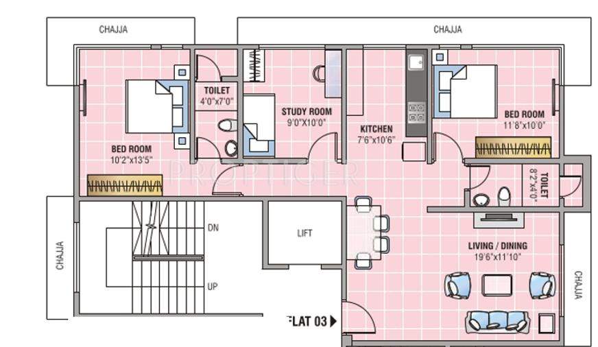 Pioneer Swastik Chaitra (2BHK+2T (830 sq ft) 830 sq ft)