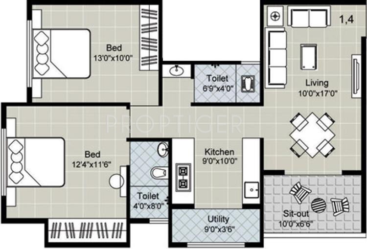 Gajra Arunoday Apartment (2BHK+2T (1,007 sq ft) 1007 sq ft)