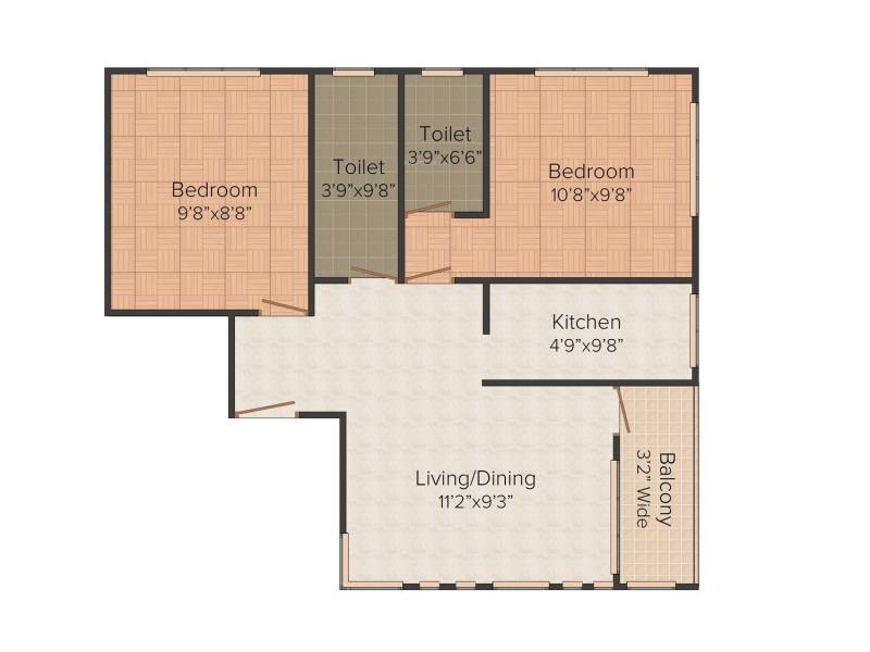 Cosmic Group Oxford 2BHK+2T (798 sq ft)