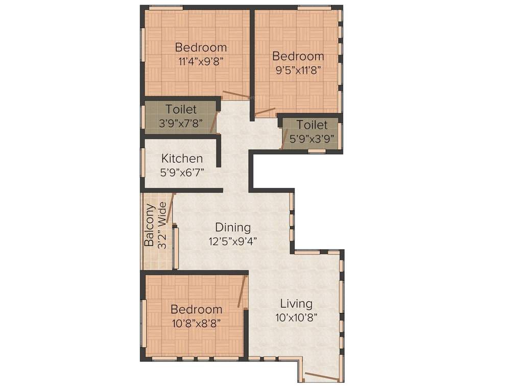 Cosmic Group Oxford 3BHK+3T (1,054 sq ft)