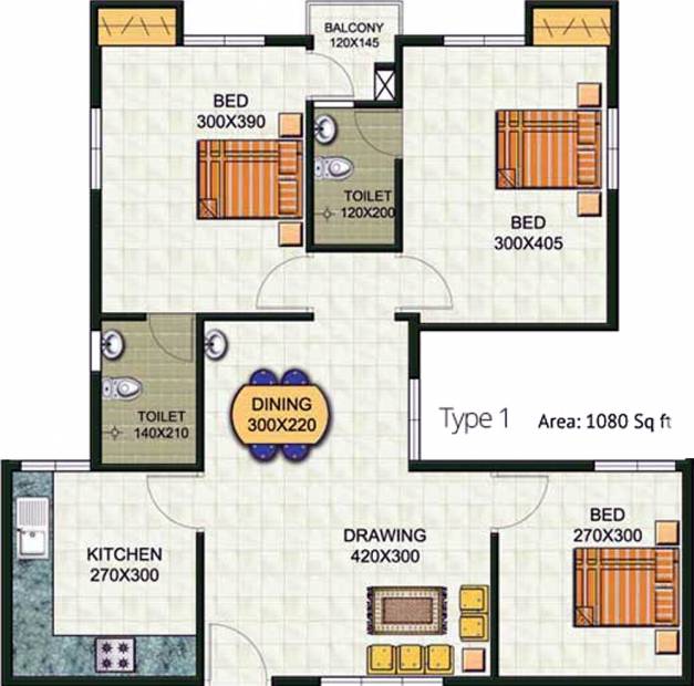 Galaxy Cloud Space (3BHK+3T (1,080 sq ft) 1080 sq ft)