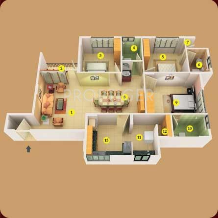 Thrissur Kalindi Residency (3BHK+3T (1,488 sq ft) 1488 sq ft)