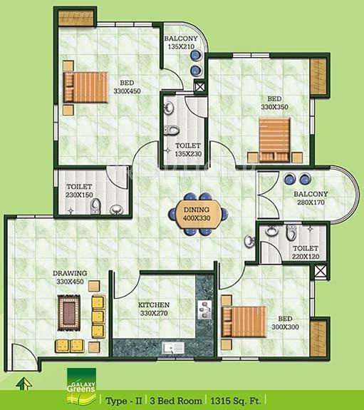 Galaxy Greens (3BHK+3T (1,315 sq ft) 1315 sq ft)