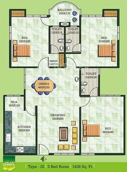 Galaxy Greens (3BHK+3T (1,438 sq ft) 1438 sq ft)