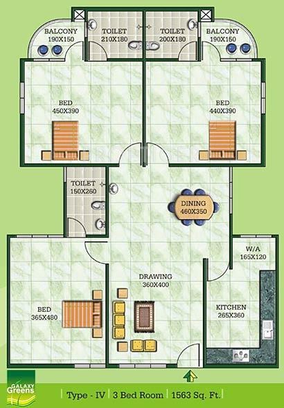 Galaxy Greens (3BHK+3T (1,563 sq ft) 1563 sq ft)