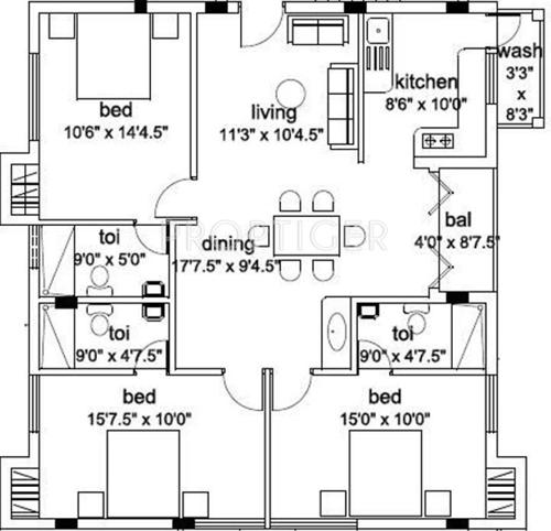 India Arya (3BHK+3T (1,450 sq ft) 1450 sq ft)