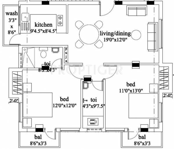India The Natron Niche Floor Plan (2BHK+2T)