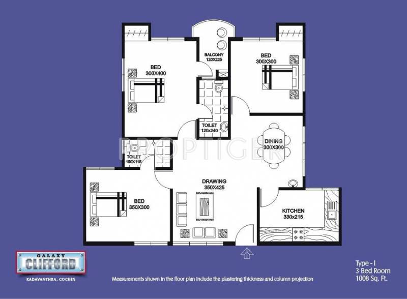 Galaxy Clifford Apartments (3BHK+3T (1,008 sq ft) 1008 sq ft)