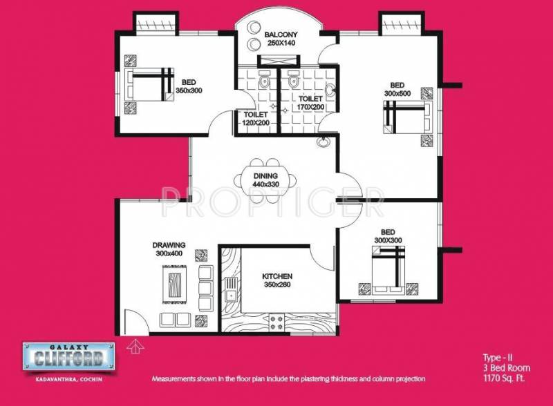 Galaxy Clifford Apartments (3BHK+3T (1,170 sq ft) 1170 sq ft)