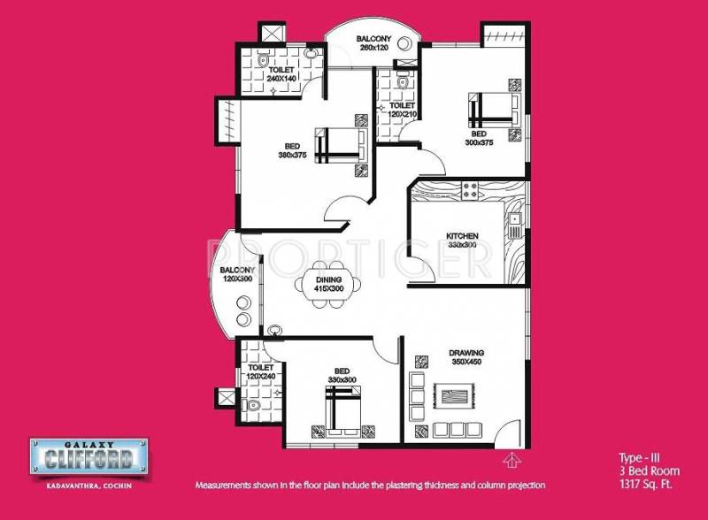 Galaxy Clifford Apartments (3BHK+3T (1,317 sq ft) 1317 sq ft)