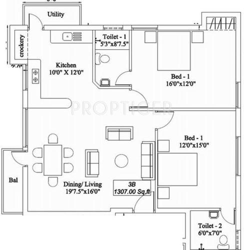 India Poorni (2BHK+2T (1,040 sq ft) 1040 sq ft)