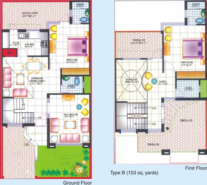 Pushpanjali Baikunth Floor Plan (2BHK+3T (1,377 sq ft) 1377 sq ft)