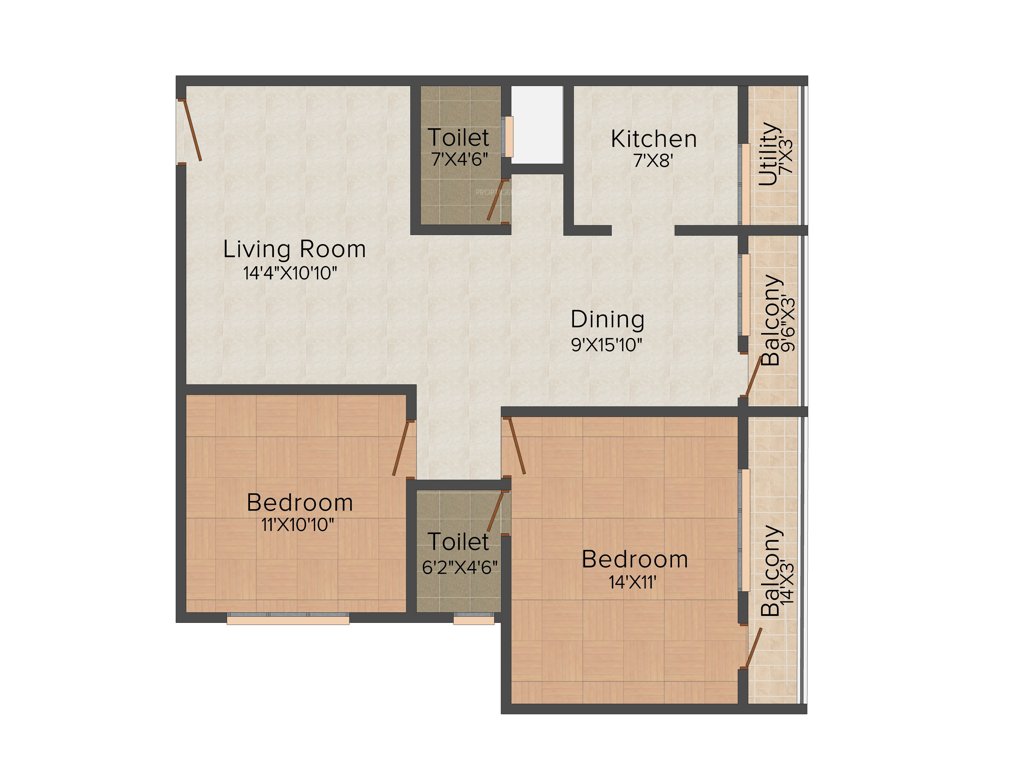 JRM Pearl (2BHK+2T (1,065 sq ft) 1065 sq ft)