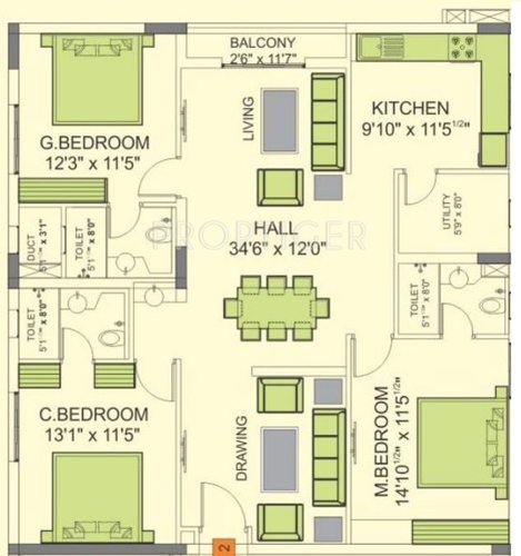 Alekhya Wind Chimes (3BHK+3T (1,865 sq ft) 1865 sq ft)