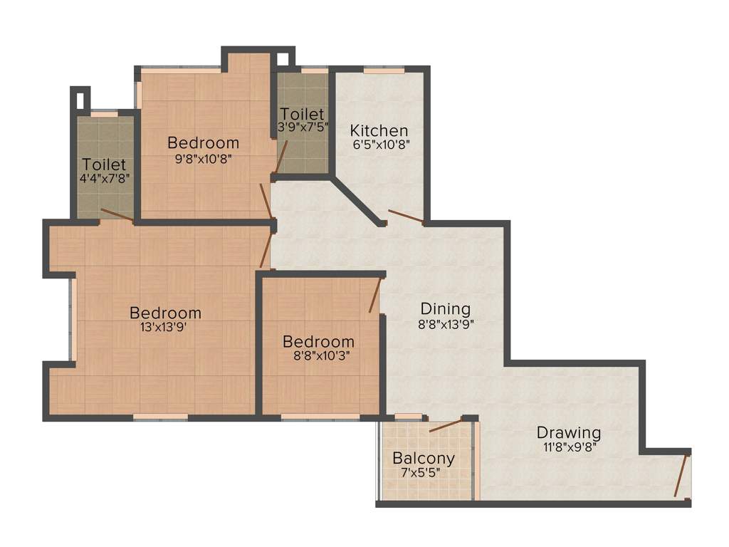 Galaxy Midwinter (3BHK+3T (1,074 sq ft) 1074 sq ft)