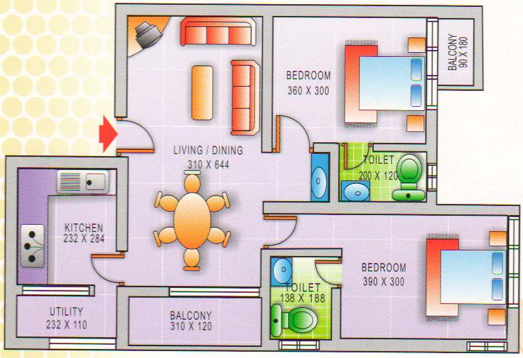Inland Udaya (2BHK+2T (1,000 sq ft) 1000 sq ft)