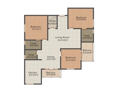 1432 Sq Ft 3 Bhk Floor Plan Image Royal Splendour Adria