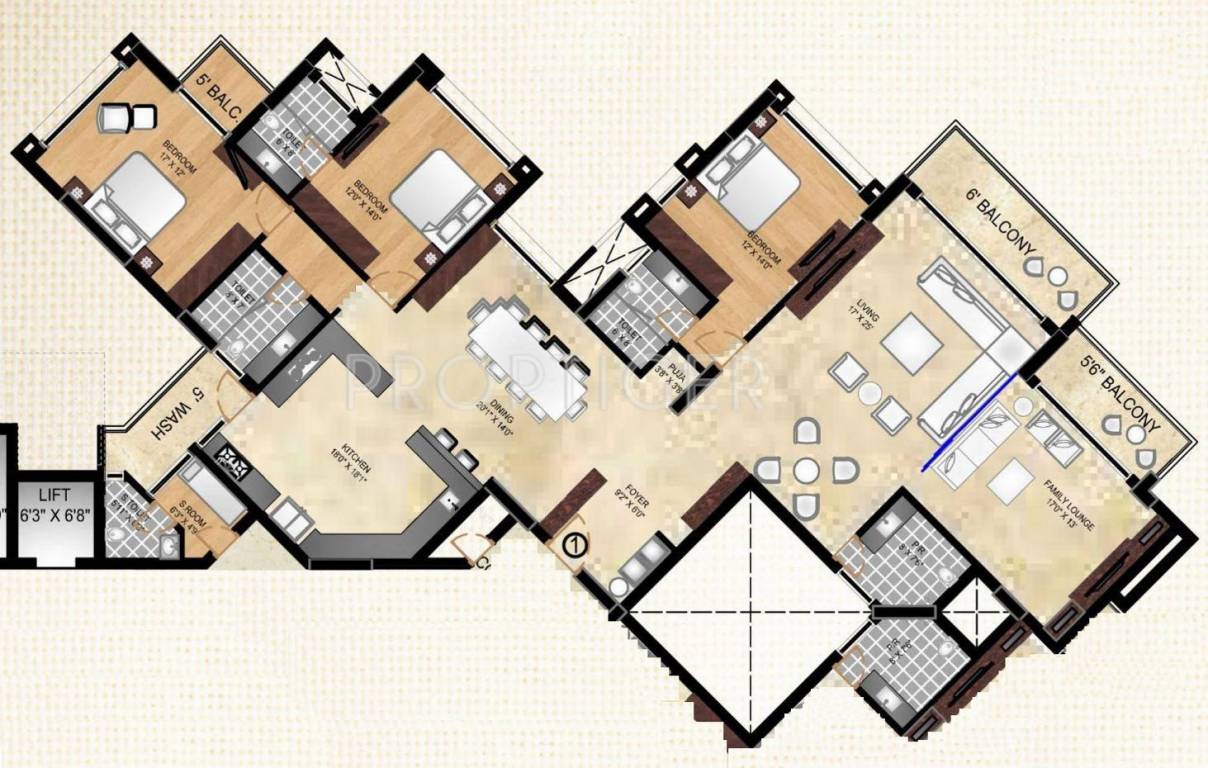 Tulive Ecstasea (3BHK+3T (3,642 sq ft)   Servant Room 3642 sq ft)