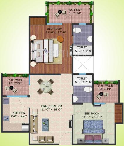 Supertech Eco Village 4 (2BHK+2T (1,100 sq ft) 1100 sq ft)