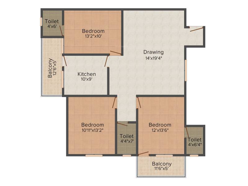 Shriram Colonizers and Developers Mahaveer Apartment 3BHK+3T (1,200 sq ft)