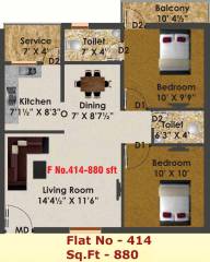 AHFL Majestic Enclave (2BHK+2T (880 sq ft) 880 sq ft)