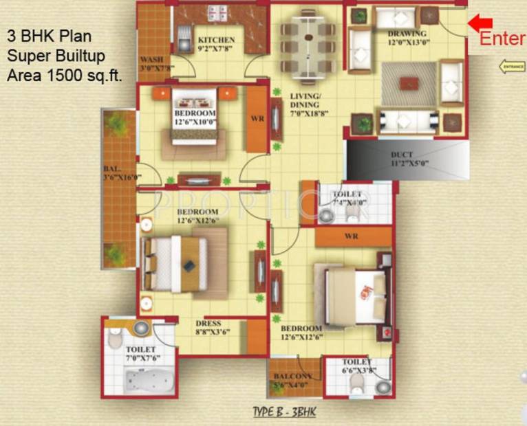 Shriram Ruj Apartments (3BHK+3T (1,500 sq ft) 1500 sq ft)