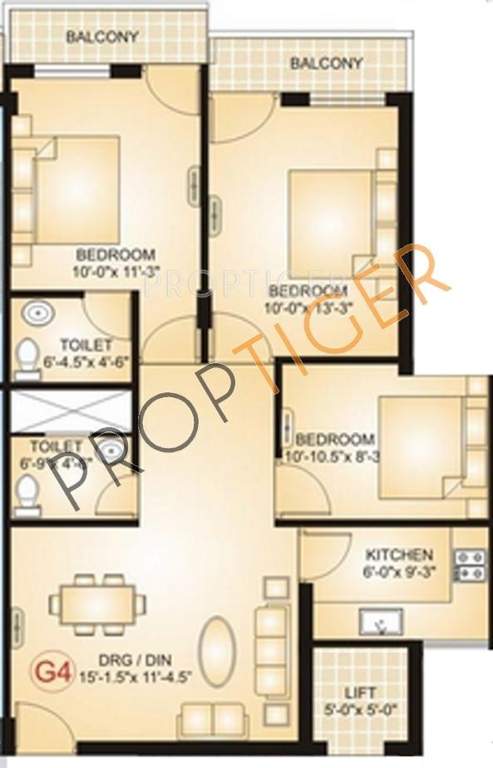 Virat Build Home Pvt Ltd Virat Residency A Floor Plan (3BHK+2T)
