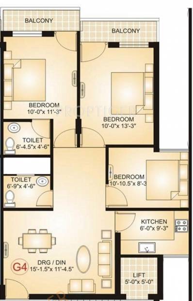 Virat Build Home Pvt Ltd Virat Residency A Floor Plan (3BHK+2T)