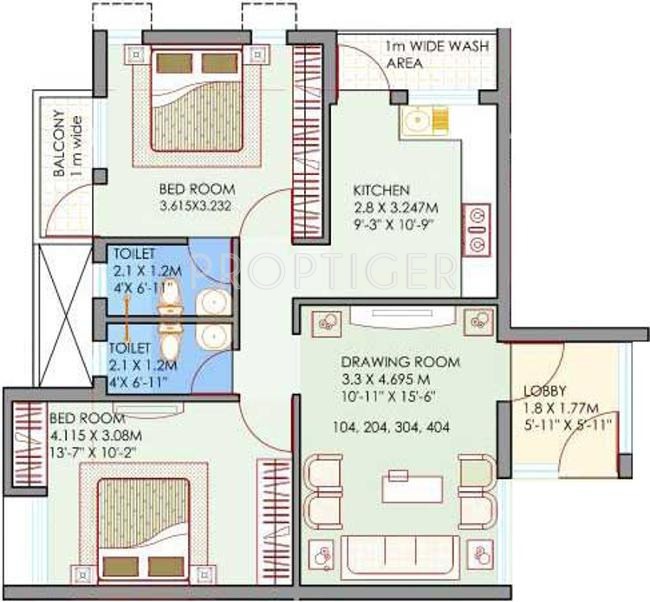 Maharshee Mrunal Apartments 2 (2BHK+2T (1,074 sq ft) 1074 sq ft)