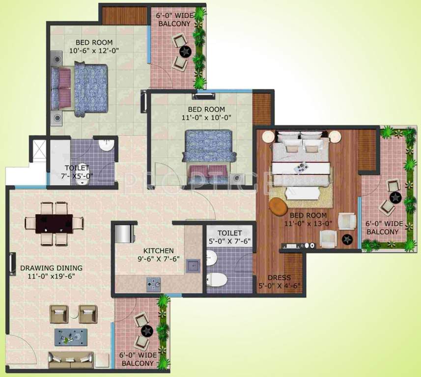 Supertech Eco Village 4 (3BHK+2T (1,464 sq ft) 1464 sq ft)