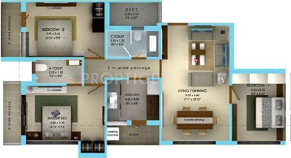 Maharshee Akhil Apartments 2 (3BHK+2T (1,185 sq ft) 1185 sq ft)