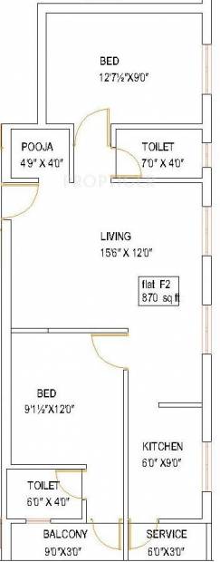 Crest Crest Macksville (2BHK+2T (870 sq ft)   Pooja Room 870 sq ft)