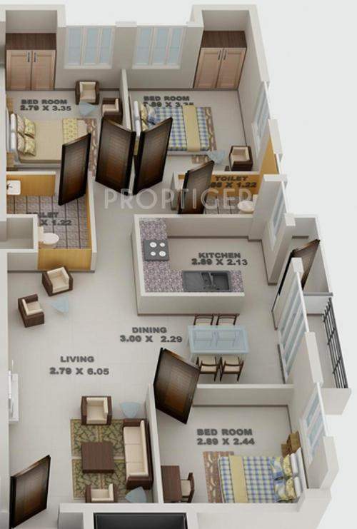Blue Print Woodsville Apartment (2BHK+2T (1,100 sq ft) 1100 sq ft)