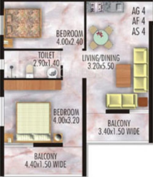 Asian Exotica Apartments (2BHK+1T (726 sq ft) 726 sq ft)