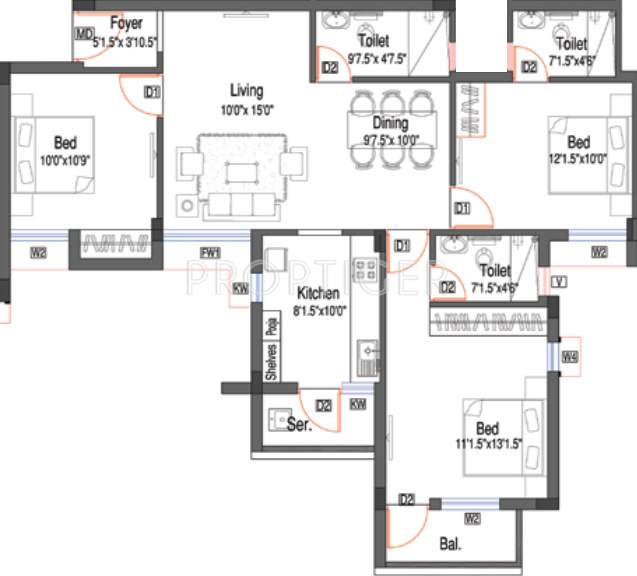 Invicon Silver Springs (3BHK+3T (1,240 sq ft) 1240 sq ft)