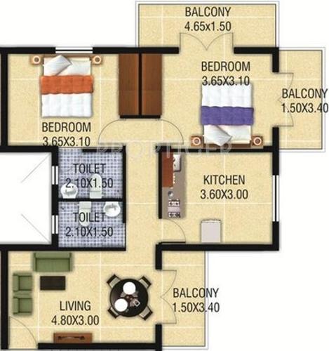 Asian Dona Rosa II Apartments (2BHK+2T (1,015 sq ft) 1015 sq ft)