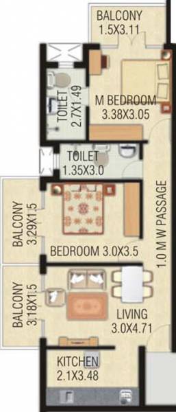 Asian Bay View Apartments (2BHK+2T (1,073 sq ft) 1073 sq ft)