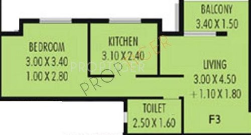 Asian Constructions Golden Sands Floor Plan (1BHK+1T)